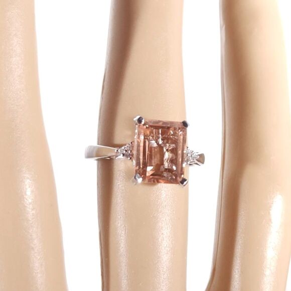 Morganique Quartz and Cambodian White Zircon Ring Size 7 - Picture 7 of 9